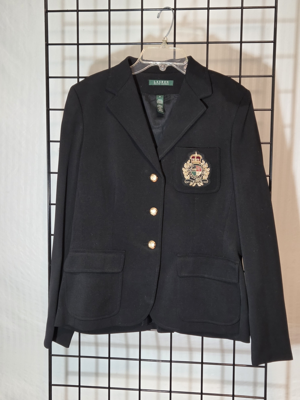 Lauren Ralph Lauren Black Embroidered Crest Blazer with Gold Buttons